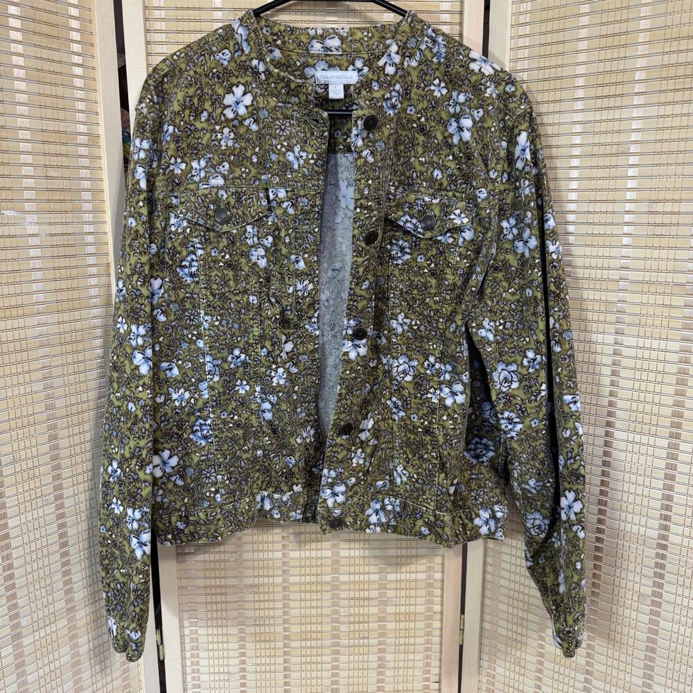 Charter Club Jacket Women's Size Large Green Blue Floral Pattern Lightweight